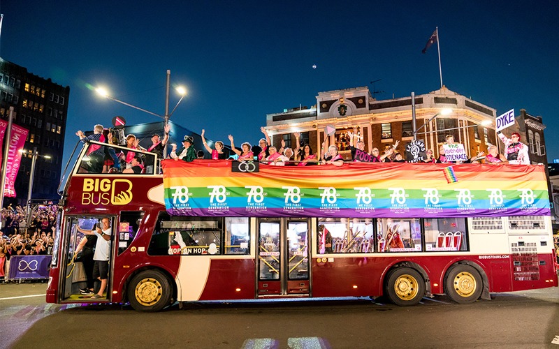78ers on a bus in the 2018 Mardi Gras Parade