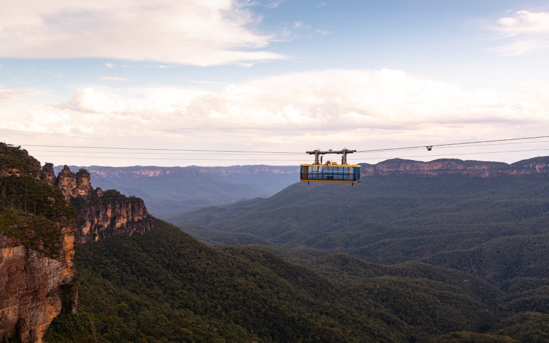 Sky rail suspended above a valley in the Blue Mountains