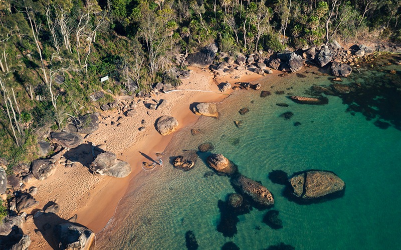 Aerial photo of West Head Beach in Ku-ring-gai Chase National Park
