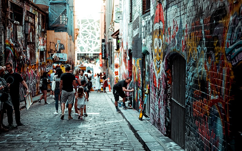 Graffiti covered laneway in Melbourne